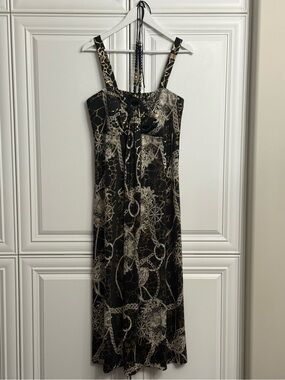 Michel Antoni Collection Size 14W Sleeveless Black Maxi Dress Gold Chain Print
